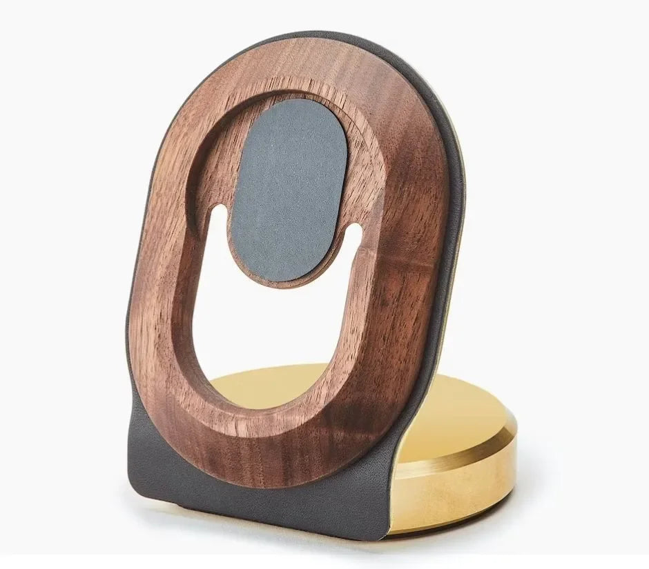 Simple Wireless Phone Charging Stand Natural Walnut Magnetic Stable Smooth Polished Safe to Touch Solid Durable Storage Rack