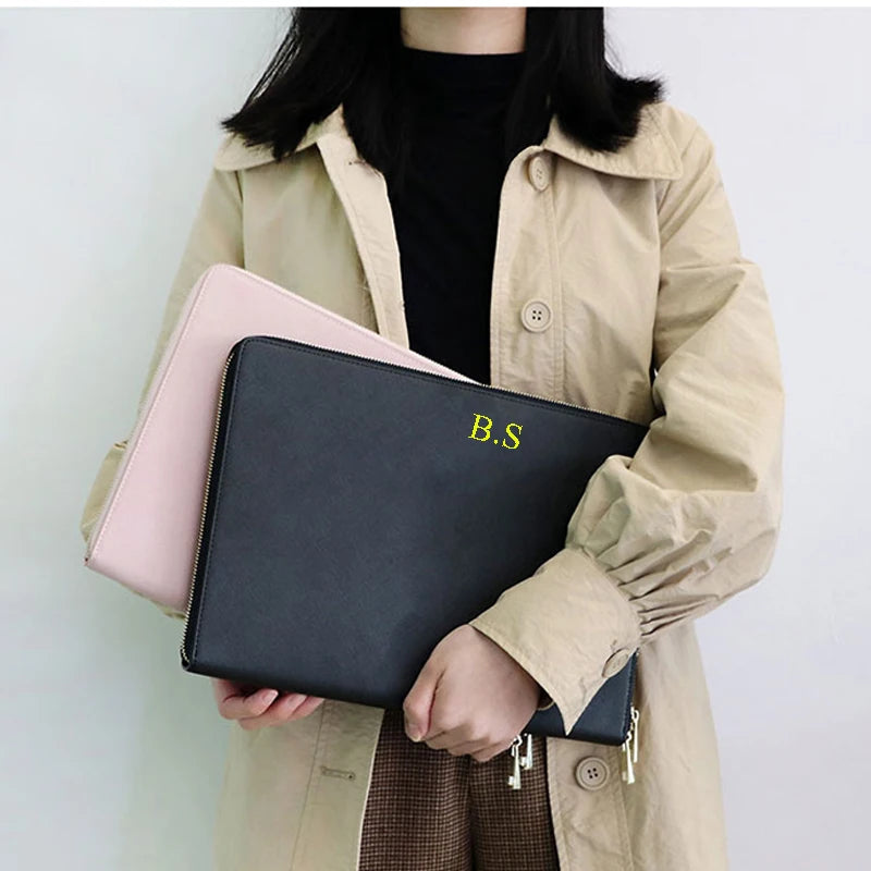 Free Customized Letters Laptop Bag For Macbook 13inch Computer Crocodile Pattern Pu Leather Briefcase Saffiano Travel Pouch