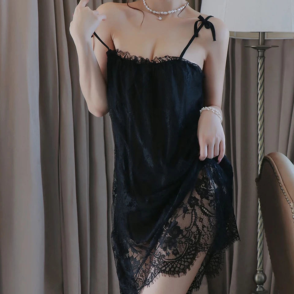 Sexy Nightgown Lingerie Lace Sleepwear Mini Sling Nightdress Women Spaghetti Strap Summer Sleeping Dress Plus Size Night Gowns