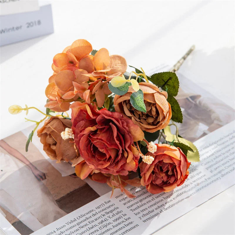 30cm Fake Peony Silk Flowers Bouquet Faux Hydrangea Flower Decor Wedding Party Home Decoration Retro Peonies Artificial Flowers