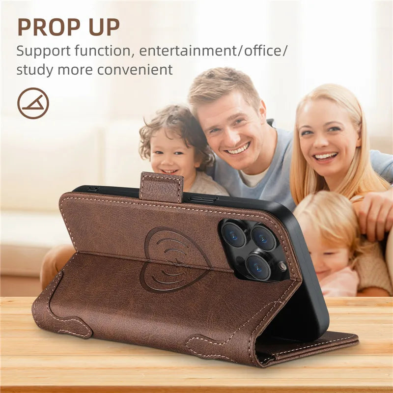 EUCAGR Magsafe Business Leather Wallet Phone Case For iPhone 12 13 14 15 Pro Max Plus 15Plus 14Pro With Flip Card Holder Cover