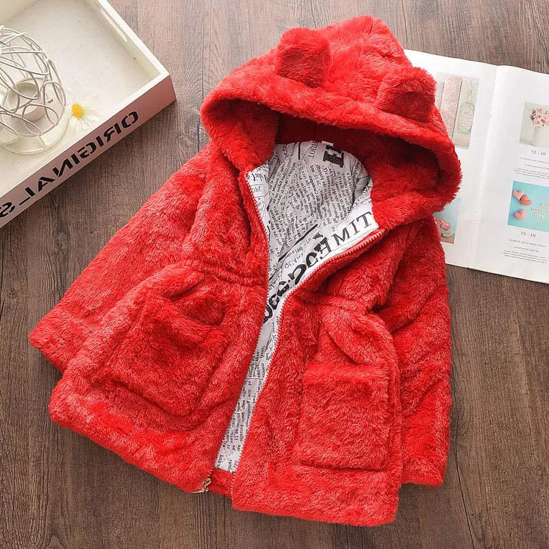 Winter Baby Girls Clothes Faux Fur Coat Fleece Jacket Warm Snowsuit Hooded Parka Children's Outerwear Autumn Clothing