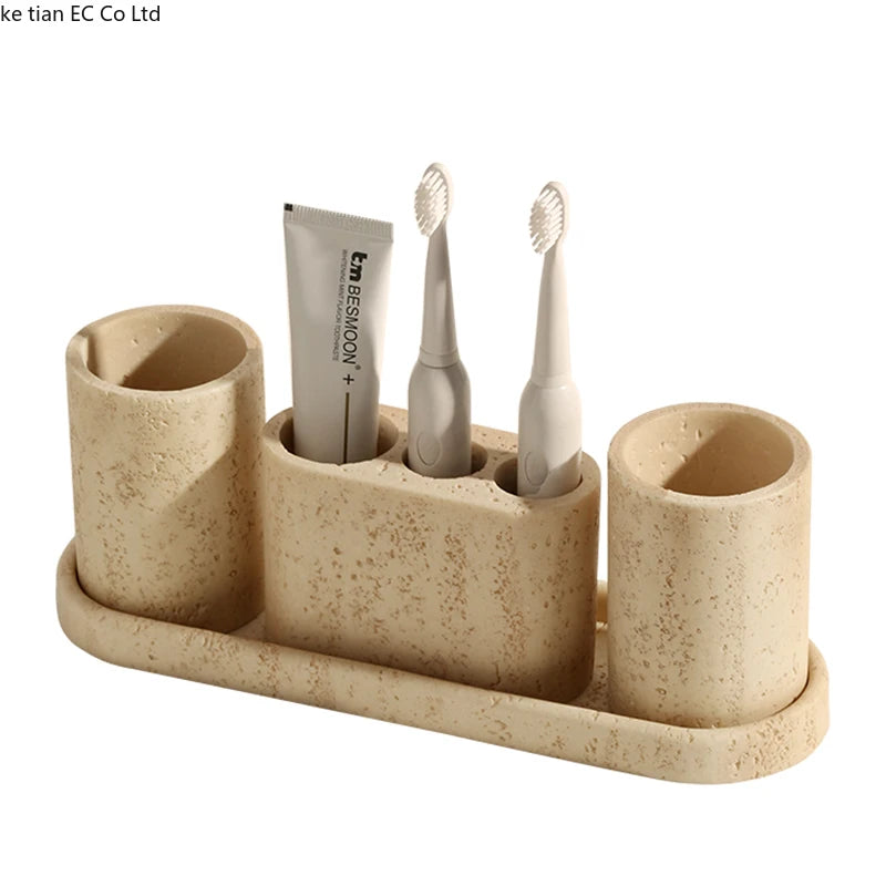 Wabi-sabi Wind Cave Stone Light Luxury Bathroom set Home bathroom gargle cup Electric toothbrush holder lotion bottle tray