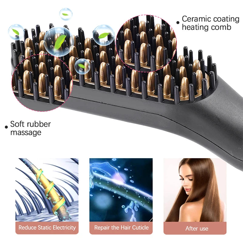 2023 New Hair Straightener Electric Negative Ion Heating Comb Men's Beard Hair Straightening Brush Dry And Wet Use Quick Styler