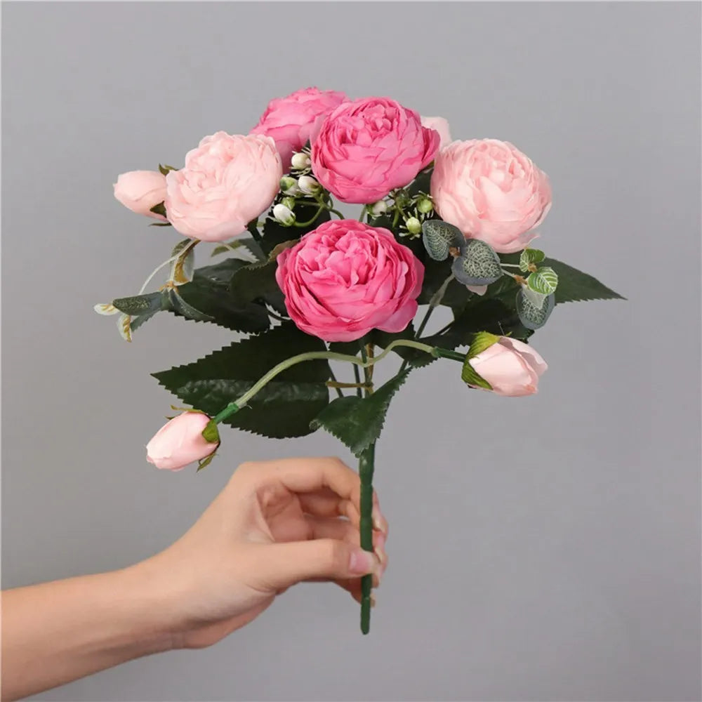 30CM Fake Roses Silk Peony Artificial Flowers Cheap New Year's Christmas Decorations Vase for Home Wedding Bridal Bouquet Indoor