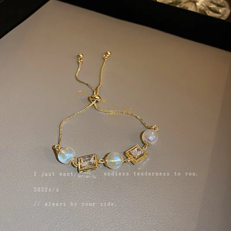 Gold Color Bracelet Set of Four Stainless Steel Sequins Rhinestone Bracelet Combination for Women Chain Bracelet Jewelry Gifts