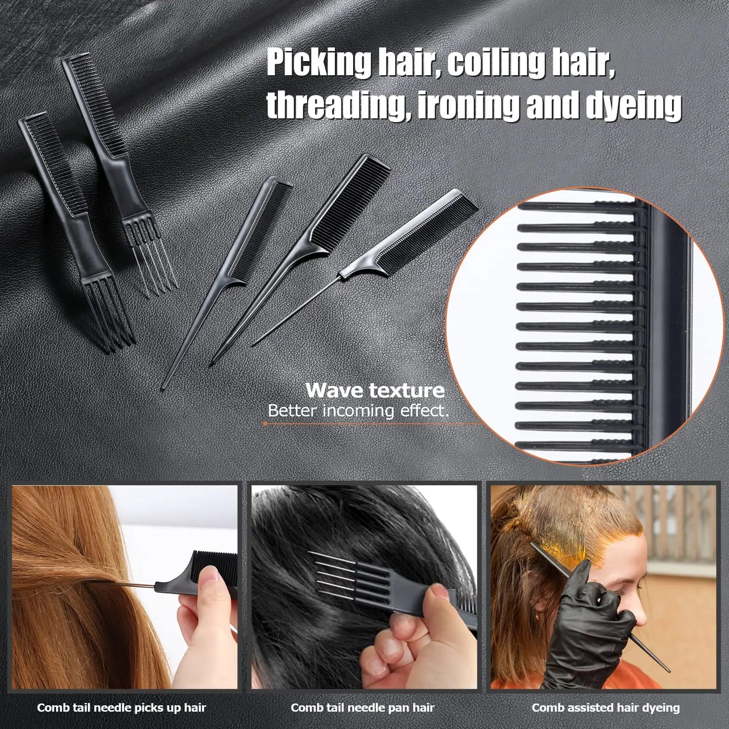 10PCS Haircut Styling Comb Set Professional Anti-static Hairdressing Combs Black Barber Training Tail Comb In 10 Designs