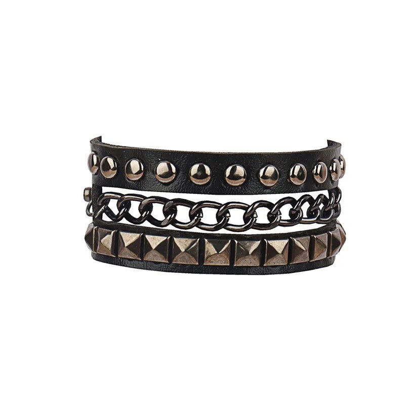 2022 Punk Rivet Nightclub Trend Bracelet Skull Bracelets Bangle Stainless steel Gothic Multi-level Fashion Jewelry wholesale