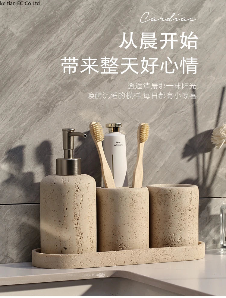 Wabi-sabi Wind Cave Stone Light Luxury Bathroom set Home bathroom gargle cup Electric toothbrush holder lotion bottle tray