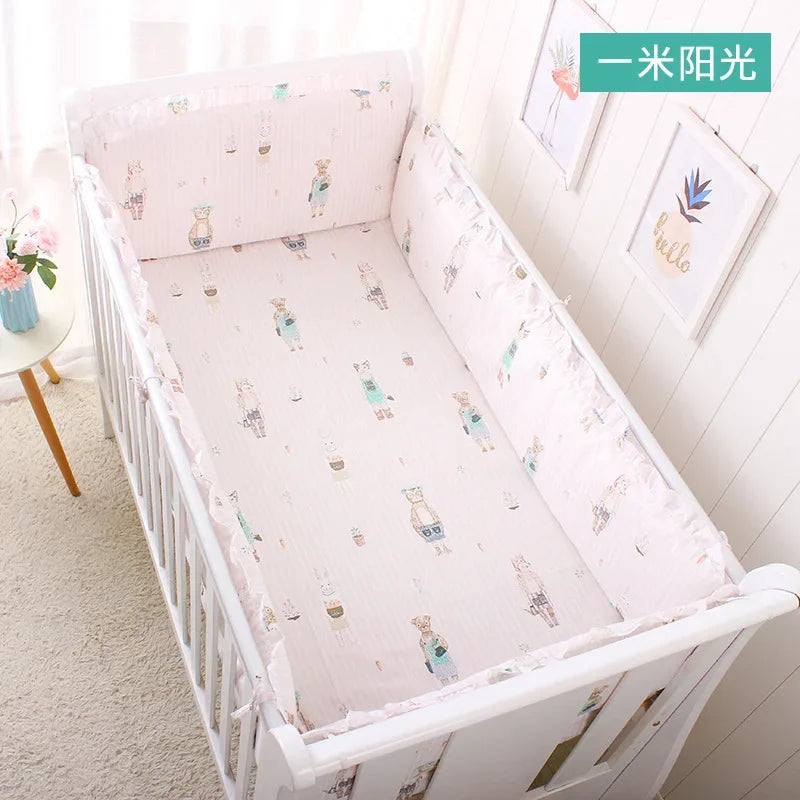 5pcs Crib Bumper Bedding Set Cotton Cute Print Sheet Cradle Side Protector Toddler Baby Room Accessories Bed Protection