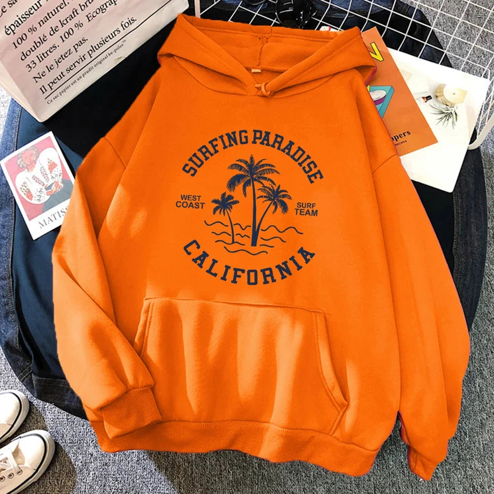 Surfing Paradise West Coast California Sweatshirt Female Hip Hop Hoodie Cartoons Loose Sportswears Autumn Fleece Women Hoody