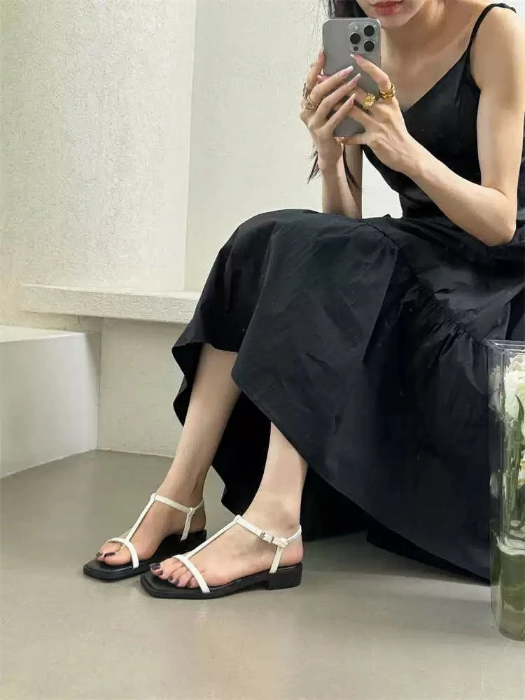 Summer Fashion Square Toe Ladies Shoes 2024 New Women's Thong Sandals Simple Thin Strap Slingback Sandals Sandalias De Mujer