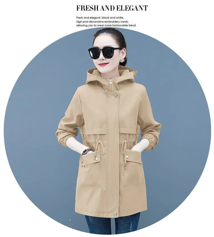 2023 New Spring Autumn Women Jackets Hooded Windbreaker Basic Coat Long Coats Lightweight Outerwear Famale Cardigan Clothing