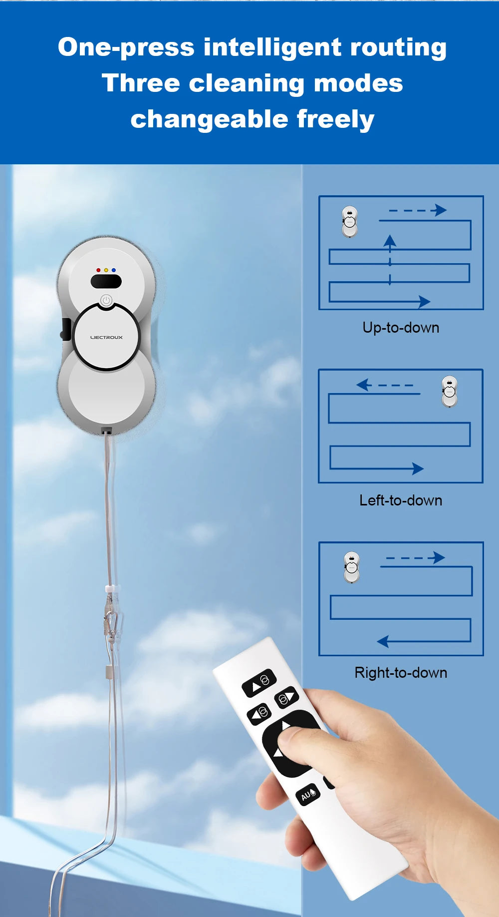 Window Cleaning Robot Liectroux HCR-10 Water Spraying Ultrathin Robot Window Cleaner, Auto Electric Glass Wet Mop, Smart Memory