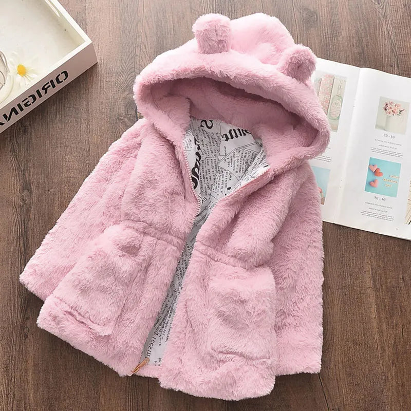 Winter Baby Girls Clothes Faux Fur Coat Fleece Jacket Warm Snowsuit Hooded Parka Children's Outerwear Autumn Clothing