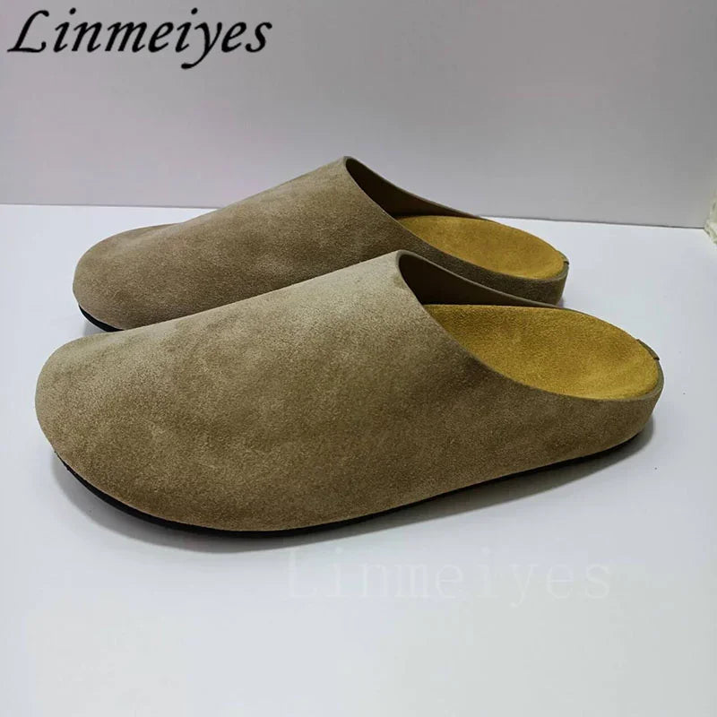 2024 New Flat Slippers Women High Quality Kid Suede Mules Shoes Round Toe Casual Comfort Slides Woman Thick Sole Slippers Woman