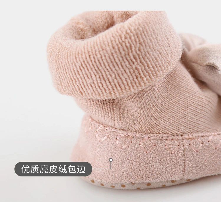 1 Pair Newborn Sock Shoes Korean Fashion Bowknot Non-slip Floor Calf Sock Shoes for Baby Girl Autumn Winter Cotton First Walker