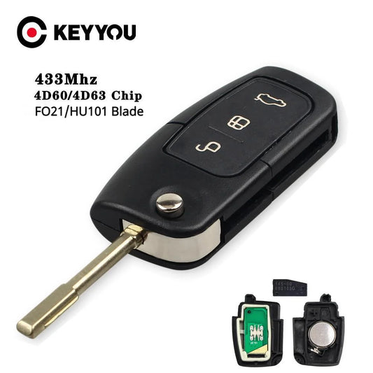 KEYYOU Car Remote Key DIY For Ford Fusion Focus Mondeo Fiesta Galaxy HU101 FO21 Blade Vehicle Flip Key 4D60 4D63 Chip 80/40 Bit