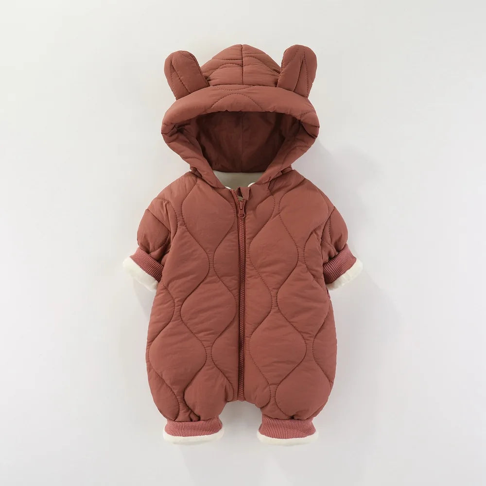 Baby jumpsuit Winter new plush and thick cotton clothes Newborn crawling clothes Baby and children's hooded outdoor clothes