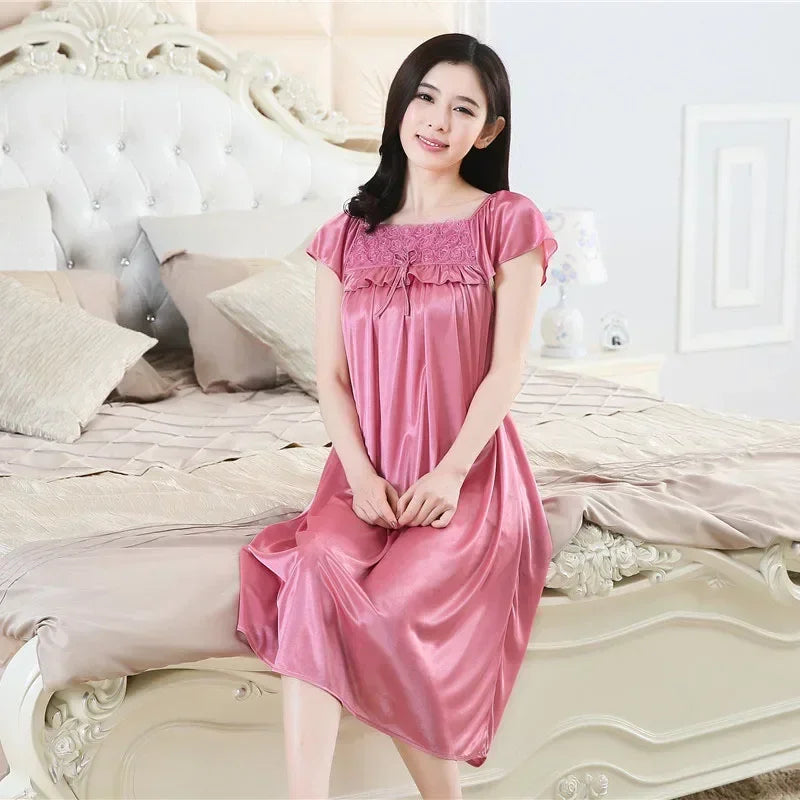 Women's Sexy Sleepwear Plus Size Ice Silk Satin Underwear Night Dress Nightgown Female Lingerie Dress Sexy Nightwear for Ladies