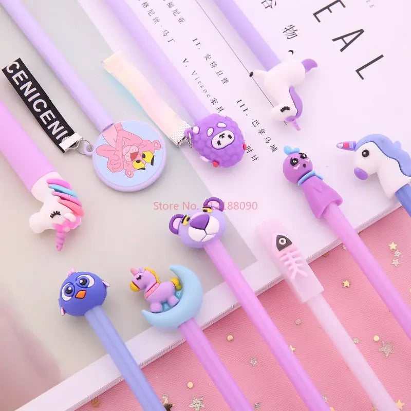 Wholesale 10/50/100pcs Kawaii Cartoon Gel Ink Pens Writing Pens 0.5mm Black Stationery For Office School Student Children Gift