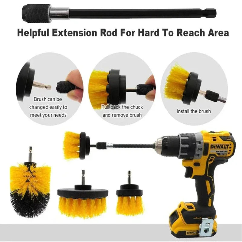 3/5Pcs Electric Drill-Brush Kit Power Scrubber Brush For Carpet Bathroom Surface Tub Furniture Shower Tile Tires Cleaning Tool