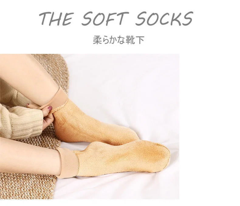 5Pairs/Lot Winter Warm Solid Women Socks Thicken Thermal Socks Wool Cashmere Black Skin Seamless Snow Sock Velvet Unisex Socks