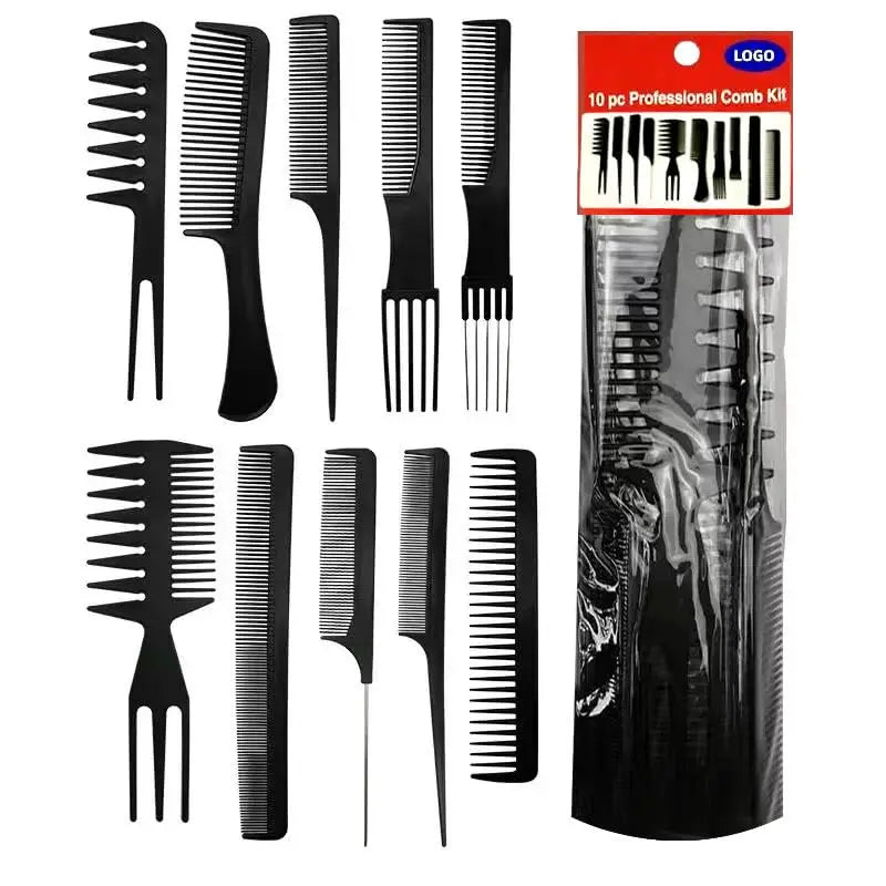 10PCS Haircut Styling Comb Set Professional Anti-static Hairdressing Combs Black Barber Training Tail Comb In 10 Designs