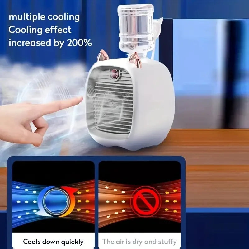 USB charging mini air conditioning fan electric fan desktop spray 1200mAh three gear air conditioning water-cooling fan