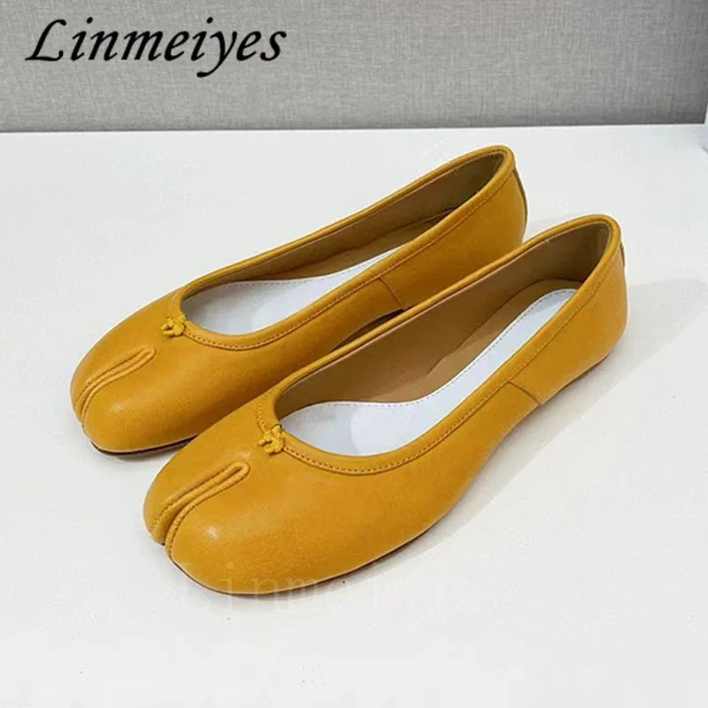 Genuine Leather Loafers Woman Casual Split Toe Shoes High Quality Summer Shoes Woman Casual Ballet Flat Walking Shoes For Women