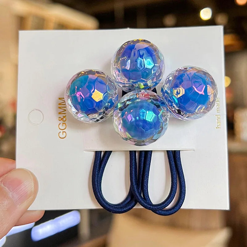 2pcs/lot Korean Color Ball Cartoon Head Cute Simple Long Rubber Band For Girl Children Kawaii Ponytail Hair Ties Party