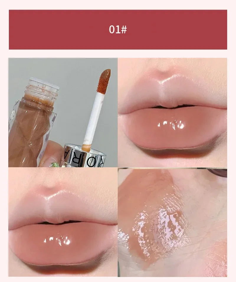 Heallor HERORANGE Nude Mirror Lip Gloss Clear Moisturizing Hydrating Water Light Glass Jelly Plump Lip Glaze Oil Lipstick Tint C