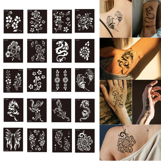 Semi Permanent Tattoos,Flower Dragon Butterfly Hennas Tattoos Stencil Temporary Tattoos Stickers for Face Paint Body Art