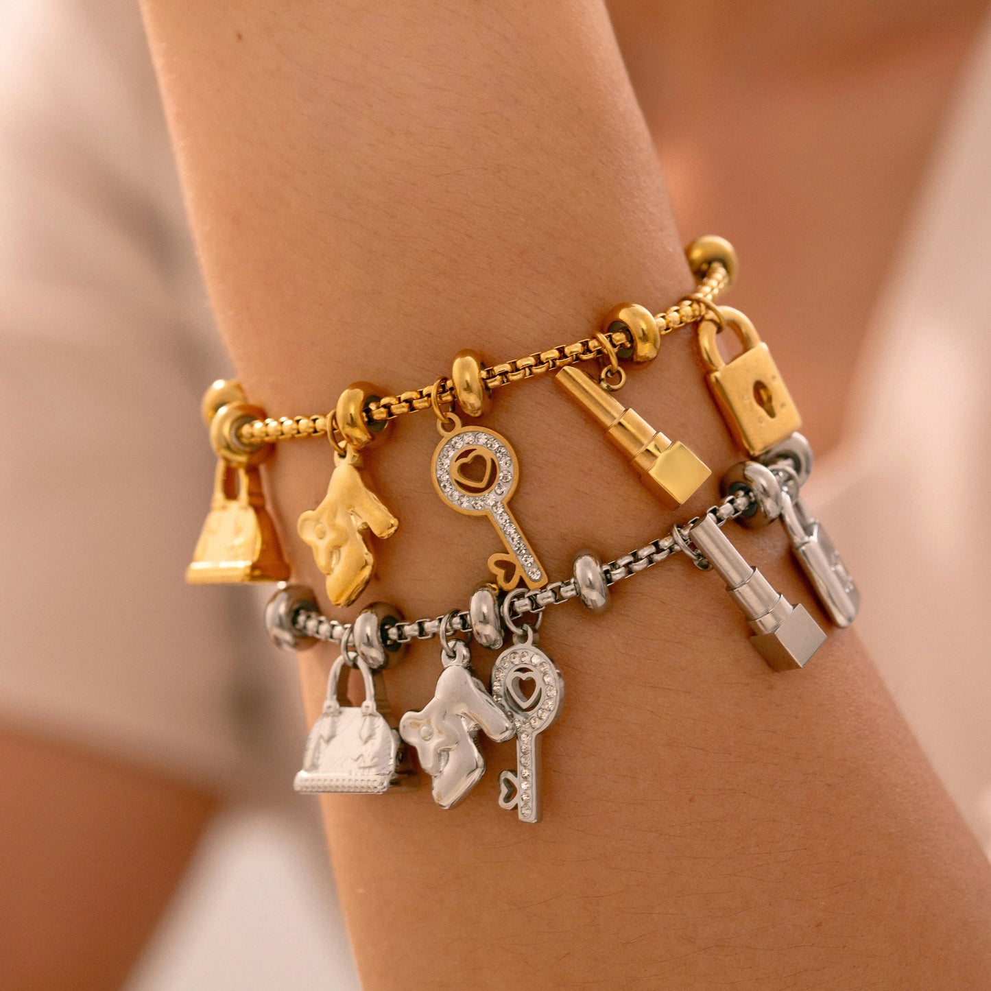 316L Stainless Steel Bracelets With Various Pendants For Women 18K Gold Plated Waterproof No Tarnish Women's Statement Bracelet
