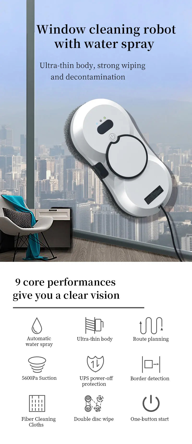 Window cleaning robot 5600PA large suction electric spray window cleaning robot fall prevention remote cleaner