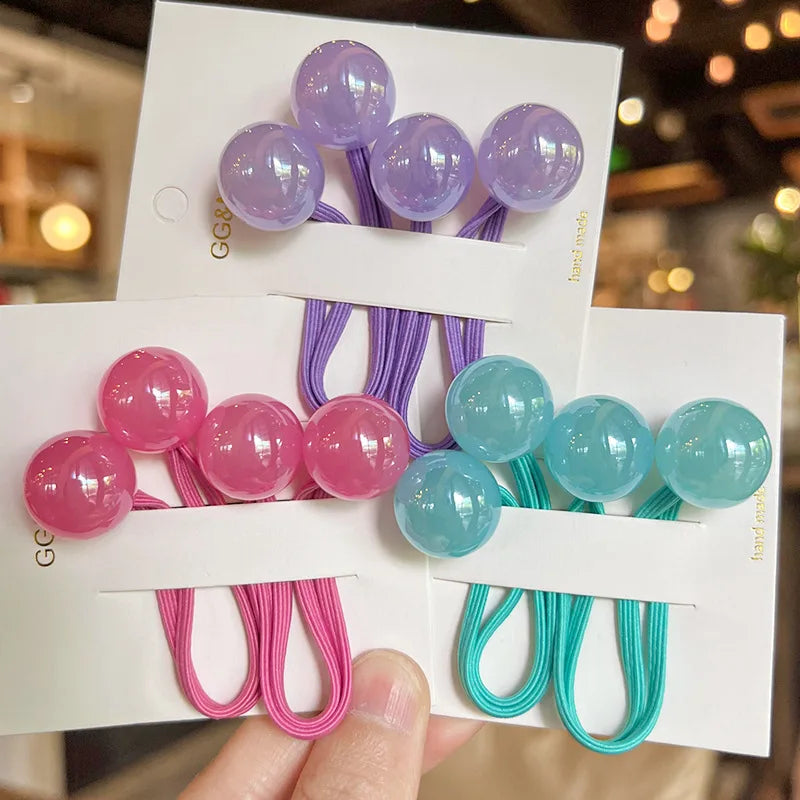 2pcs/lot Korean Colorful Ball Cartoon Head Cute Simple Long Rubber Band For Girl Children Kawaii Ponytail Hair Ties Party