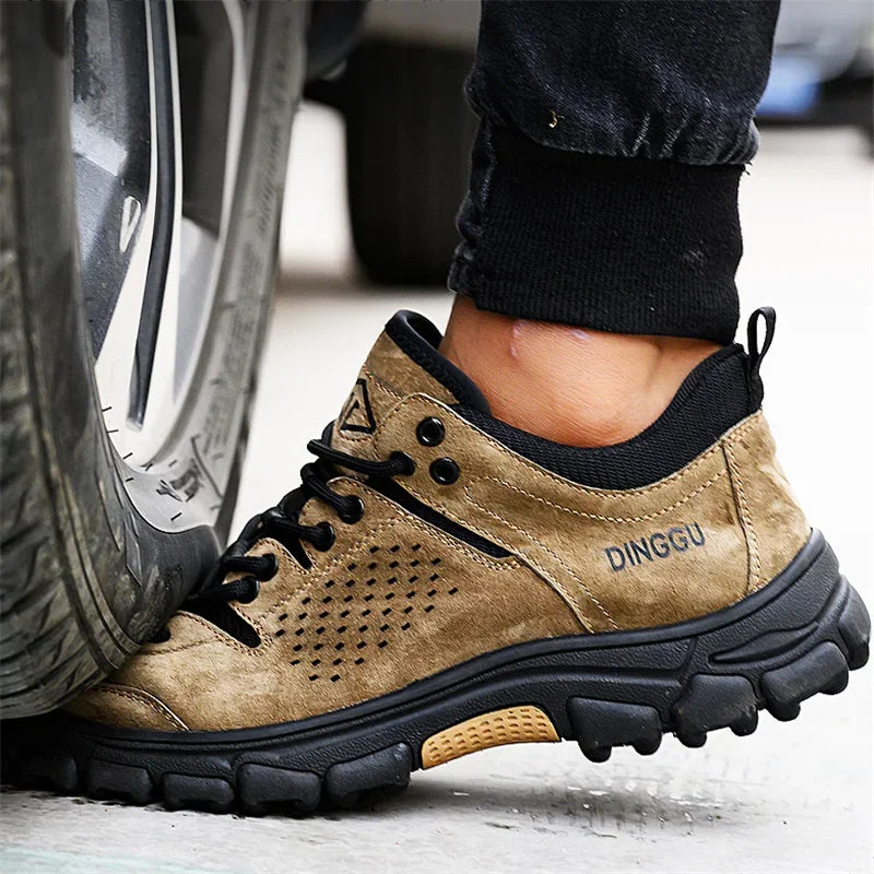 Genuine Leather Work Boots Winter Men Safety Shoes Plus Velvet Warmth Non-slip Steel Toe Cap Indestructible Work Shoes Designer