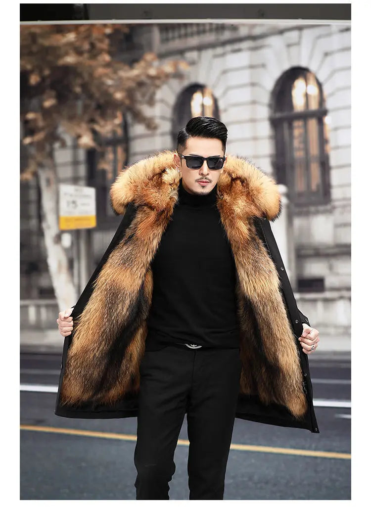 2023 New Parka Men Whole Mink Liner Winter New Fur Coat Mink-like Wool Mid-Length Leather Fur Coat