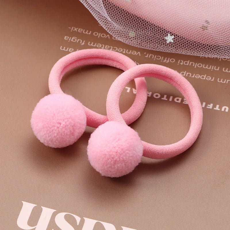 2 PCS Sweet Hair Ball Rabbit Elastic Hair Bands Princess Lovely Hair Accessories Children Hair Ties Baby Headwear For Girls Kids