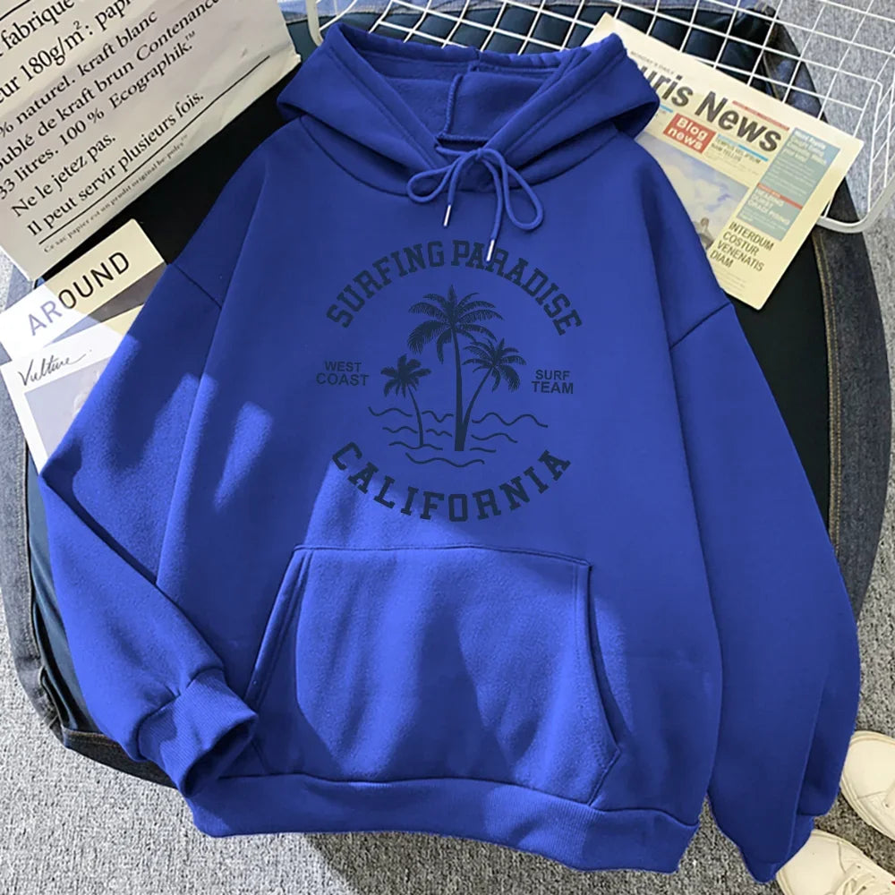 Surfing Paradise West Coast California Sweatshirt Female Hip Hop Hoodie Cartoons Loose Sportswears Autumn Fleece Women Hoody