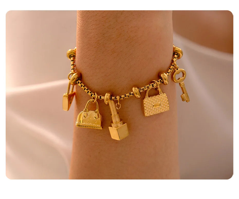 316L Stainless Steel Bracelets With Various Pendants For Women 18K Gold Plated Waterproof No Tarnish Women's Statement Bracelet