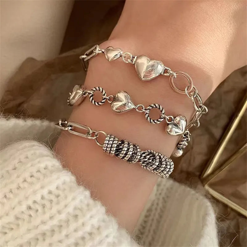 Gold Color Bracelet Set of Four Stainless Steel Sequins Rhinestone Bracelet Combination for Women Chain Bracelet Jewelry Gifts