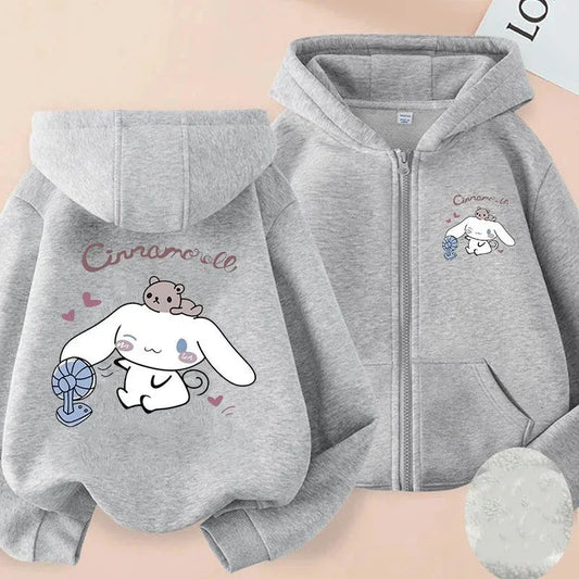 Kawaii Sanrio Cinnamoroll Cartoon Zip Up Hooded Coats Women Winter Casual Loose Warm Jackets Cute Anime Parent-Child Clothing