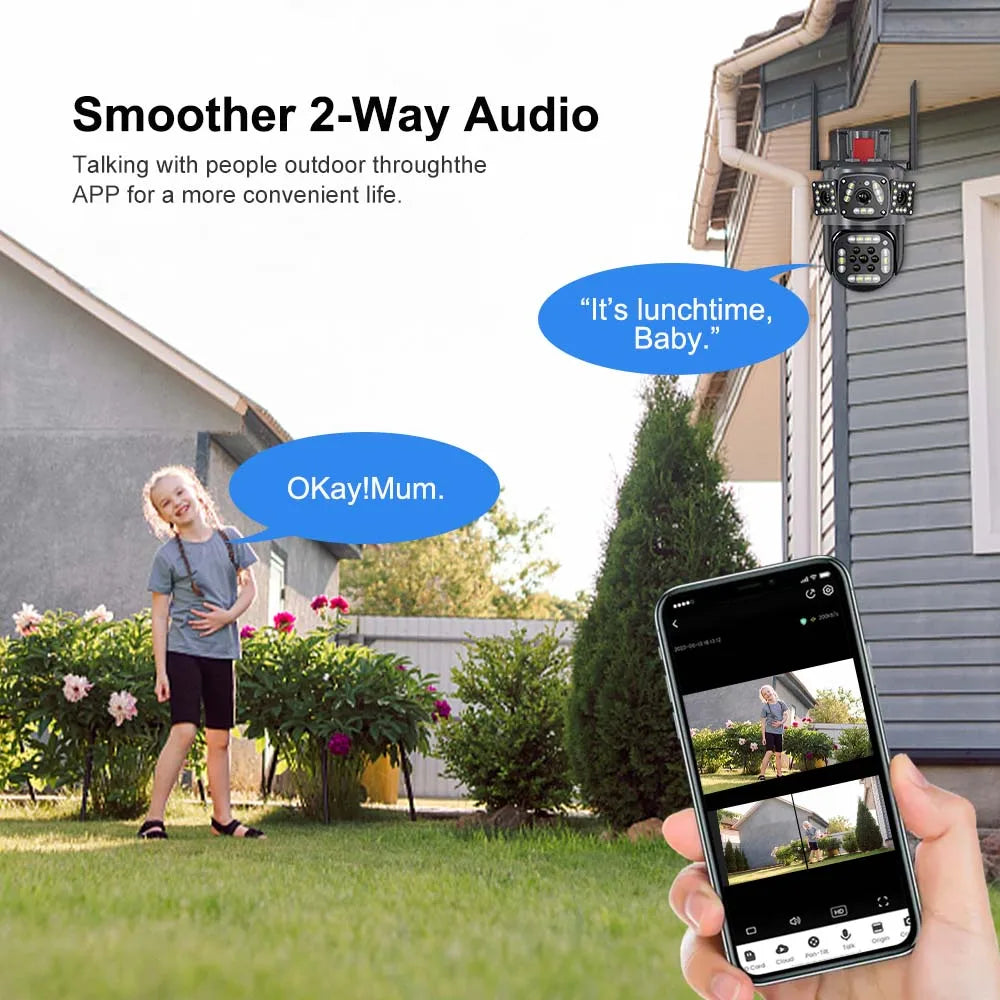 6K 12MP WiFi Surveillance Camera Outdoor Three Lens Three Screen CCTV Waterproof PTZ Mini Street Camera 360° Security Camera