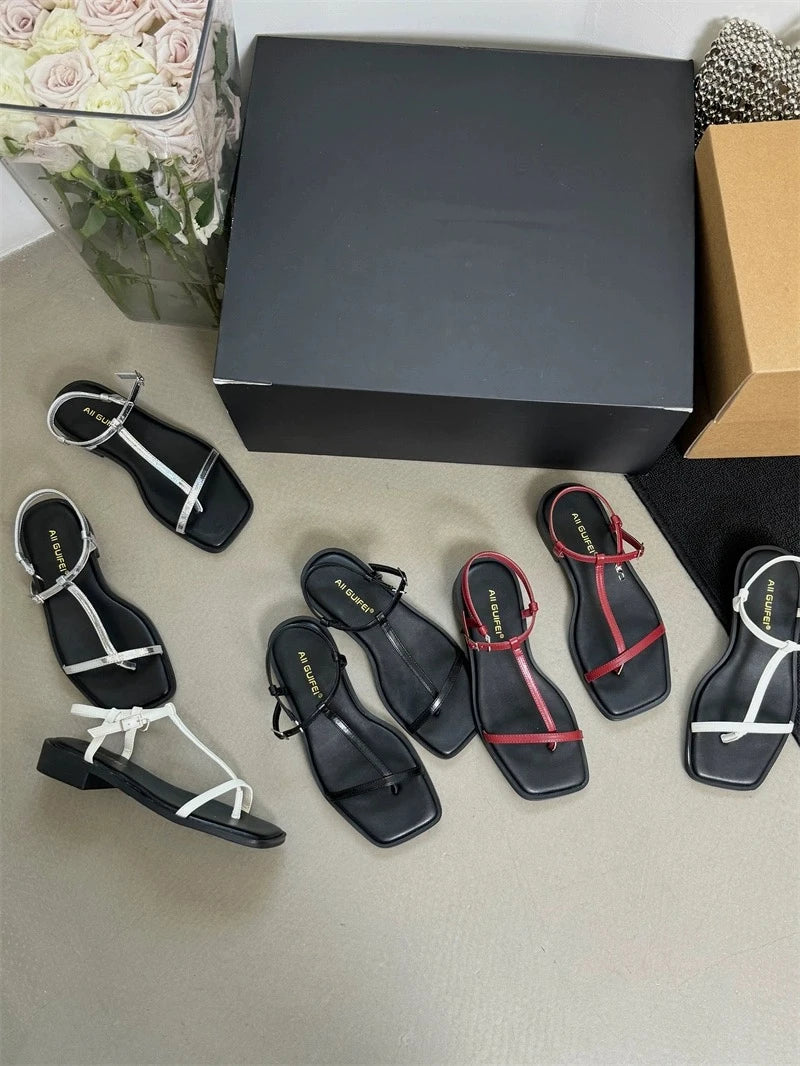 Summer Fashion Square Toe Ladies Shoes 2024 New Women's Thong Sandals Simple Thin Strap Slingback Sandals Sandalias De Mujer