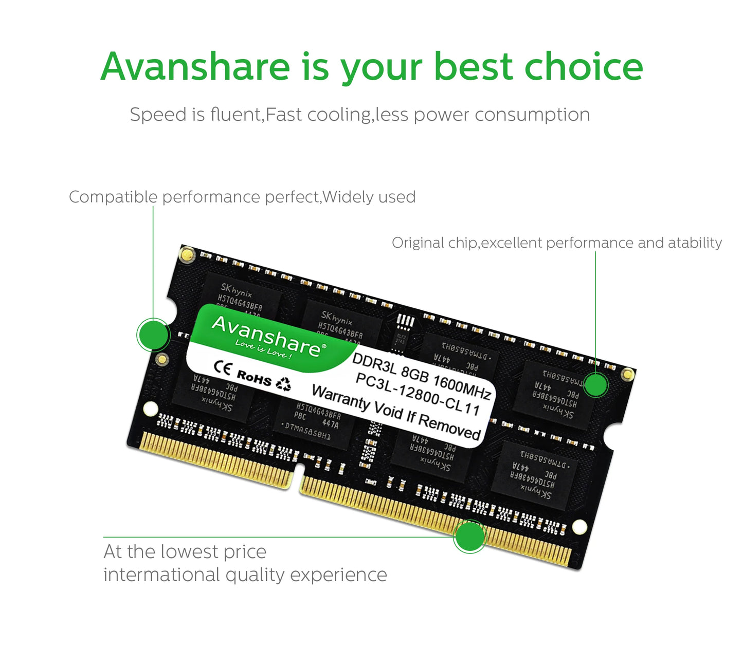 Avanshare 10Pcs Laptop Memory RAM DDR3 DDR3L 8GB 4GB 1600MHz 1333MHz SODIMM 1.35V 1.5V PC3/PC3L-12800S PC3-10600S Non-ECC