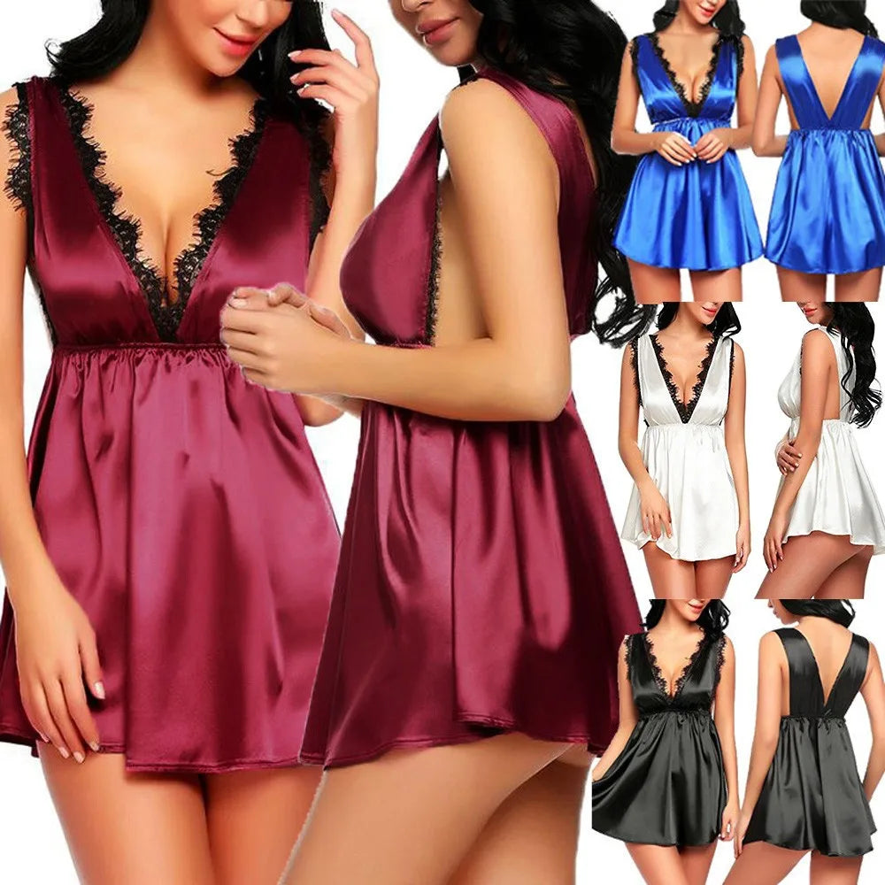 Women Nightgowns Satin Lace Sleepshirts Nightwear Plus Size Pyjama Lady Home Clothing Sleepwear Female Nightdress Sexy Lingerie