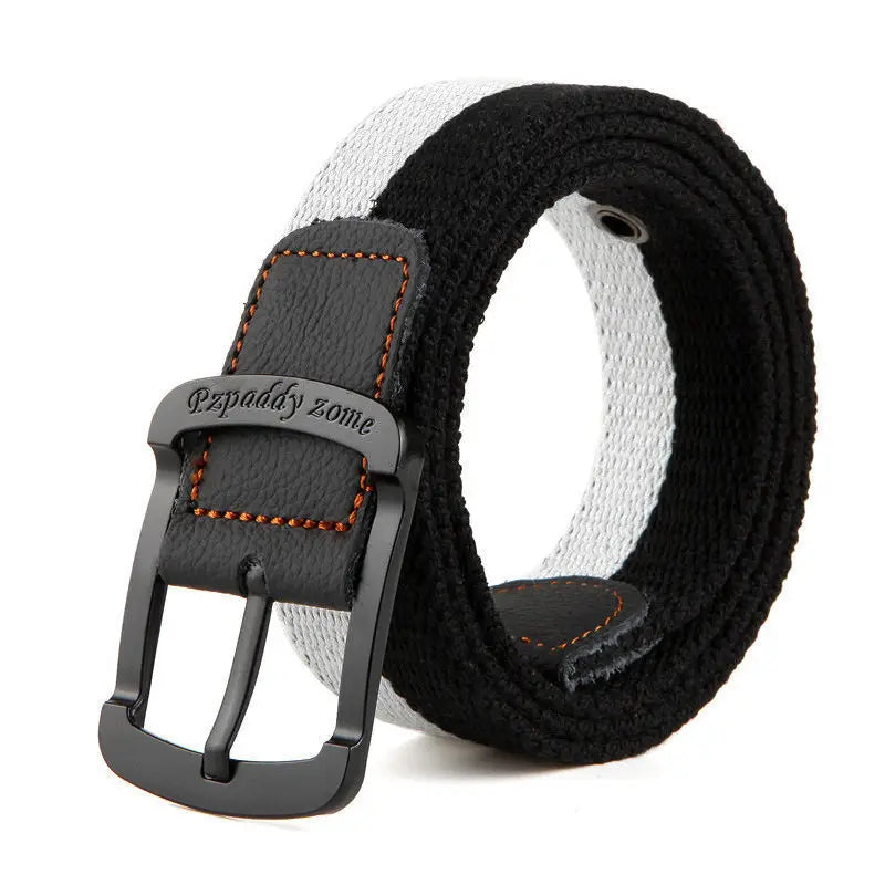 3.5cm Outdoor Canvas Men's Belt Solid Color Black and Red Striped Woven Alloy Pin Buckle Sports Overalls Belt for Men Wholesale