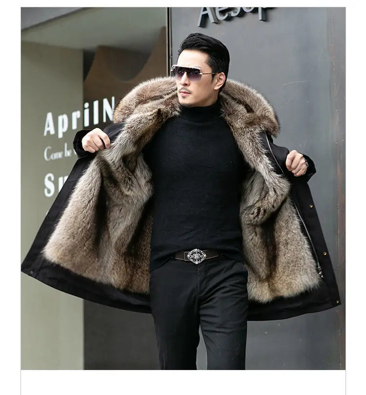 2023 New Parka Men Whole Mink Liner Winter New Fur Coat Mink-like Wool Mid-Length Leather Fur Coat