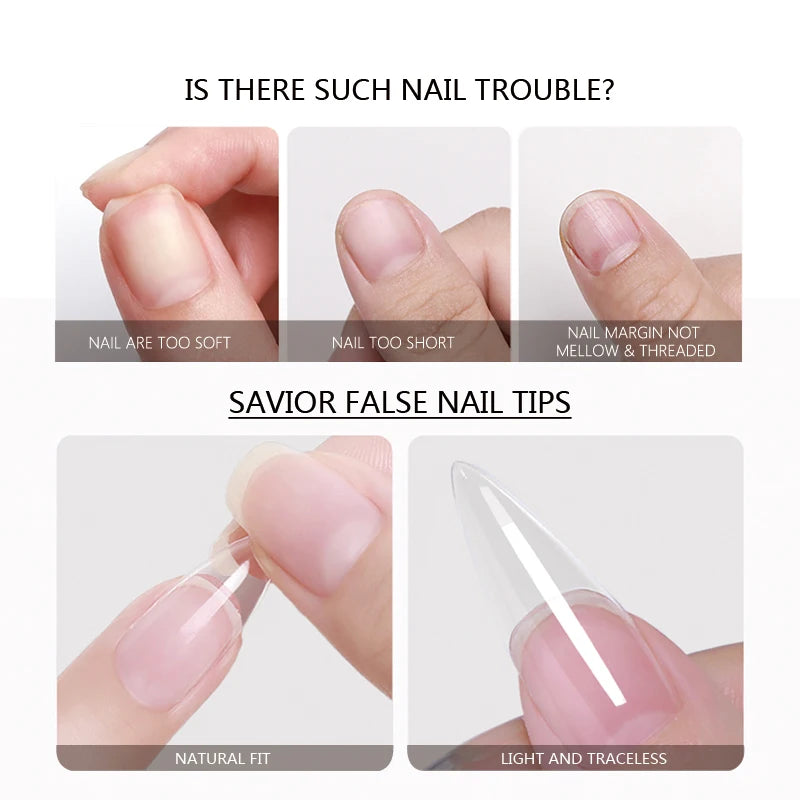 120Pcs False Nails Semi-Frosted Clear Coffin Fake Nail Tips Press on Nails Soak Off Full Cover Nail Capsule For Extension